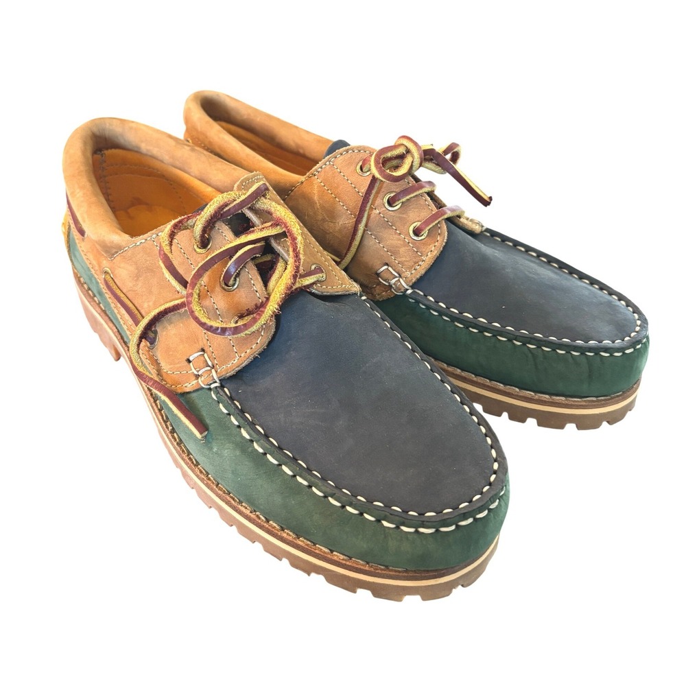 Jones Bootmaker Boat Shoes Mens 43/10 Color Block Leather Lug Soles Mocs NEW